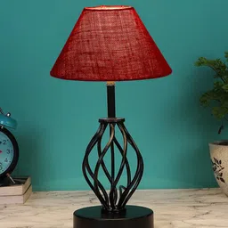 Devansh Maroon & Black Textured Frustum Shaped Table Lamp image 5