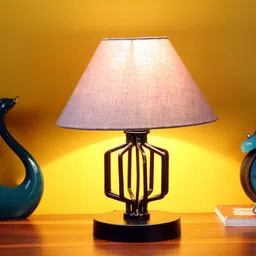 Devansh Grey Cotton Table lamp with Iron Base image 2