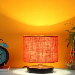 Devansh Orange Jute Circular Table Lamp with Iron Base image 2