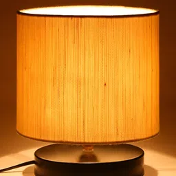 Devansh Off White Wooden Cylindrical Shaped Table Lamp image 5