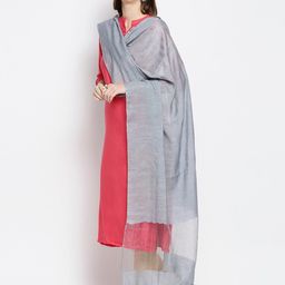 Dupatta Bazaar Grey & Pink Woven Design Linen Dupatta image 3