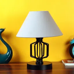 Devansh Grey Cotton Table lamp with Iron Base image 5