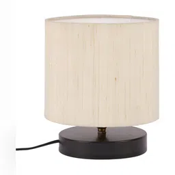 Devansh Off White Wooden Cylindrical Shaped Table Lamp image 3