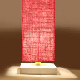 Devansh Pink & White Textured Jute Table Lamp With Wooden Base image 2