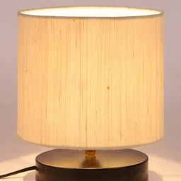 Devansh Off White Wooden Cylindrical Shaped Table Lamp image 4
