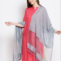 Dupatta Bazaar Grey & Pink Woven Design Linen Dupatta image 5