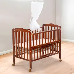 Wooden Baby Swing Cradle for New Born Baby Jhula with Mosquito Net 360° Wheels-13