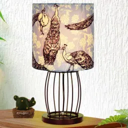 homesake Retro Metal Wire Table Lamp, Cage Base, Peacock Shade-picture-35