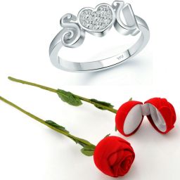Scented Rose Box with Ring, Valentine's Day Stylish Ring, Gift for Girl Friend, Heart Ring, Love Ring, Propose Ring, Wedding Ring, Engagement Ring, Gift Ring, Friendship Day, Couple Ring, Rose Gift ring, for Women and Girls [Pack of- 1 Ring and 1 Scented Rose Box] Alloy Crystal, Cubic Zirconia Rhodium Plated Ring-image-12