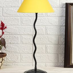 Devansh Yellow & Black Textured Cotton Zig Zag Table Lamp With Iron Base-51