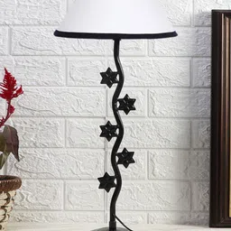 Devansh White & Black Textured Cotton Zig Zag Table Lamp With Iron Base-18