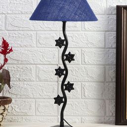 Devansh Blue & Black Textured Jute Zig Zag Table Lamp With Iron Base-12