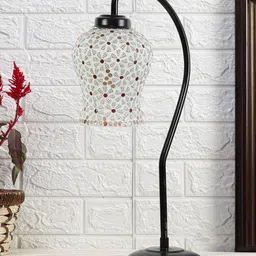 Devansh Black & White Printed Curvy Table Lamp With Mosaic Glass Shade-8