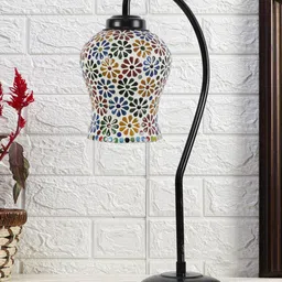 Devansh Black & White Printed Curvy Table Lamp With Mosaic Glass Shade-3