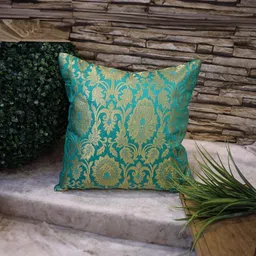 RoyalDeco Green & Gold-Toned Set of 2 Embroidered Square Cushion Covers-20