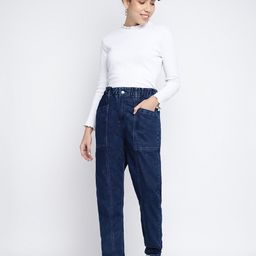 TALES & STORIES Women High-Rise Elasticated Dark Shade Jeans-image-87