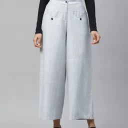 Tulsattva Women Grey Loose Fit Self Design Cotton Parallel Trousers-25