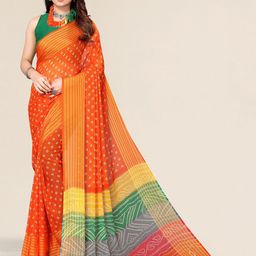 Winza Designer Orange & Green Bandhani Zari Pure Chiffon Bandhani Saree-image-55