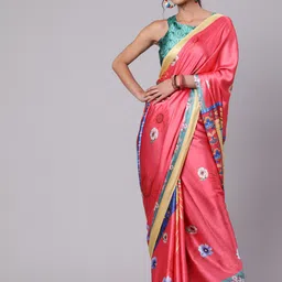 AKS Floral Printed Satin Saree-picture-25