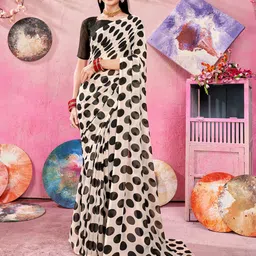 Anouk Black & White Polka Dots Printed Pure Georgette Saree-picture-49