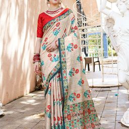Anouk Off White & Blue Ethnic Motifs Printed Saree-image-77