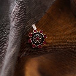Teejh Aagamya Red Stone Silver Oxidised Nose Pin-image-1