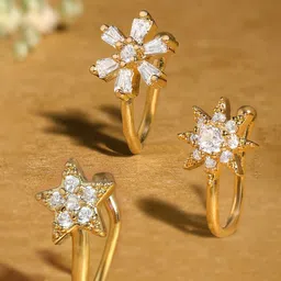 Zaveri Pearls Set Of 3 Cubic Zirconia Stone-Studded Clip On Nose Pins-48