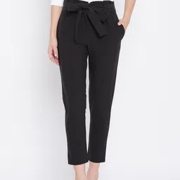 Zastraa Women Black Relaxed Straight Leg Straight Fit High-Rise Pleated Peg Trousers-image-99