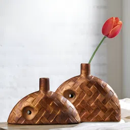 Glimpse Homes Brown & Yellow 2 Pieces Ceramic Flower Vases-image-22