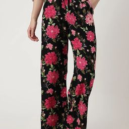 Marks & Spencer Women Black Floral Printed Straight Fit High-Rise Trousers-image-110