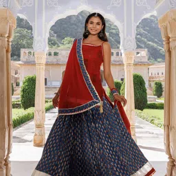 Geroo Jaipur Printed Block Print Pure Cotton Ready to Wear Lehenga & Blouse With Dupatta image 5