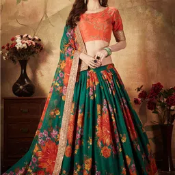 FABPIXEL Embroidered Organza Semi-Stitched Lehenga & Unstitched Blouse With Dupatta-image-51