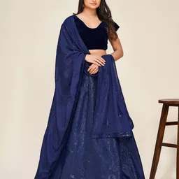 ODETTE Sequinned Embellished Semi-Stitched Lehenga & Unstitched Blouse With Dupatta-picture-6