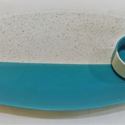 Rectangular Shape Snack Plate Set Of 1 With Chutney Bowl Ceramic Platter Party Home Office Chip & Dip Tray-63