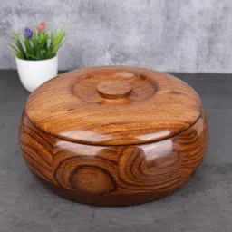 Pakka Sheesham Wood Round Chapati Box, Roti Storage Container Serve Casserole-21