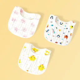 Newborn Cute Printing Bibs Muslin U-shaped Snap Baby Bib (Pack of 3)-image-11