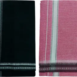 Prakasam Cotton Premium quality Mens Kerala Style Thalapathi Border Single (1.28X2.00 mtrs) -Dhoti-kerala Single mundu (Pack of 2 dhoties)- Black:Pink Men Dhoti-image-20