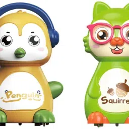 2 Pcs Cute squirrel and penguin Toys Press and Go Vehicle Colorful Toys for Kids Rattle-23