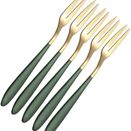 Portable Forks Tasting Cocktail Appetizer Forks Mini Party Travel (Green & Gold) Stainless Steel Fruit Fork, Salad Fork, Dessert Fork Set-25