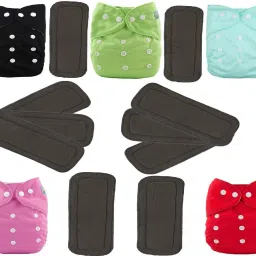 ( Pack of 5 Cloth Diaper with 10 Black pad ) - Baby Pocket Diaper with Wet-free Insert Black Pad / Washable Cloth Diaper / Reusable Nappy for Kids (0-24 months) (Multicolor)-image-37