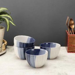 vareesha Falak Blue White Ceramic Snack BowlsorSoup Bowls (Set of 4)-picture-17