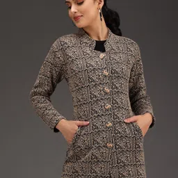 ewools Women Woven Collared Neck Brown Sweater-picture-14