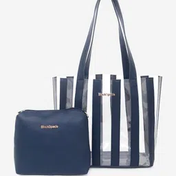 Black Spade Striped PU Shopper Tote Bag-33