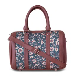 ZOUK Blue Floral Printed Structured Handheld Bag with Tasselled image 1