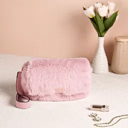 Accessorize Textured Structured Faux Fur Shoulder Bag-57