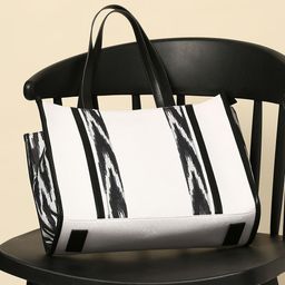 Mast & Harbour White & Black Geometric Structured Tote Bag-35