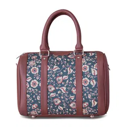 ZOUK Blue Floral Printed Structured Handheld Bag with Tasselled image 3