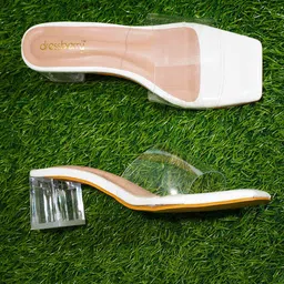 DressBerry White Open Toe Block Heels-17