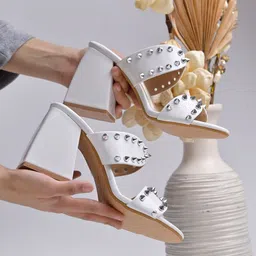 Shoetopia Embellished Open Toe Block Heels-8