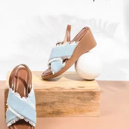 Try Me Textured Open Toe Canvas Wedge Heels-4